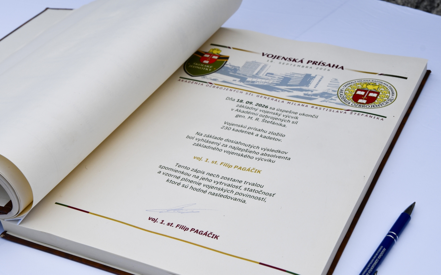 Vojenská prísaha kadetov 1. ročníka - Háj, 18. 09. 2026