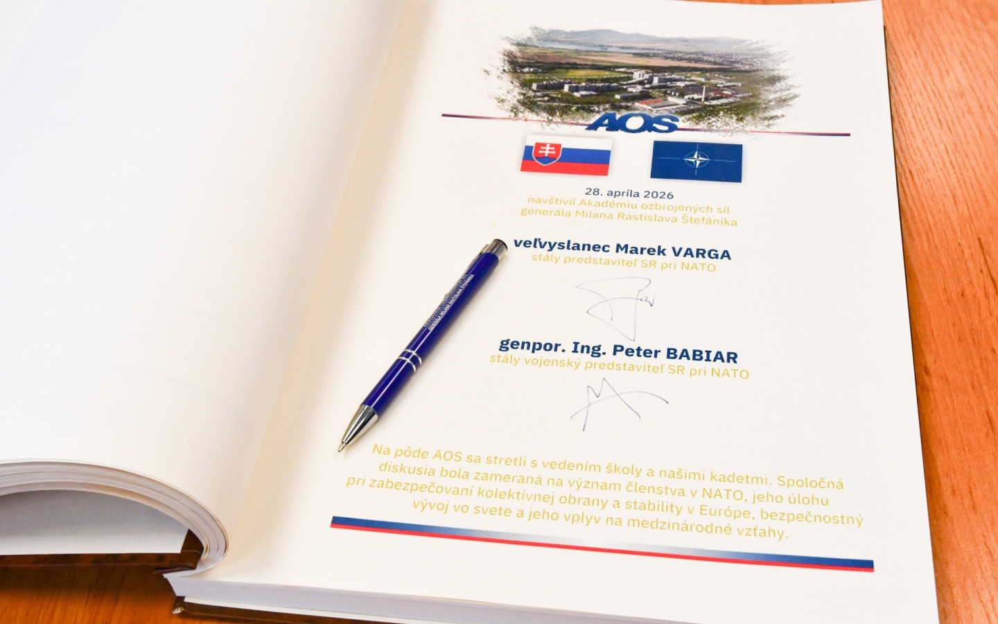 Stály predstaviteľ SR pri NATO a stály vojenský predstaviteľ SR pri NATO a EÚ na pôde AOS, 28. 04. 2026